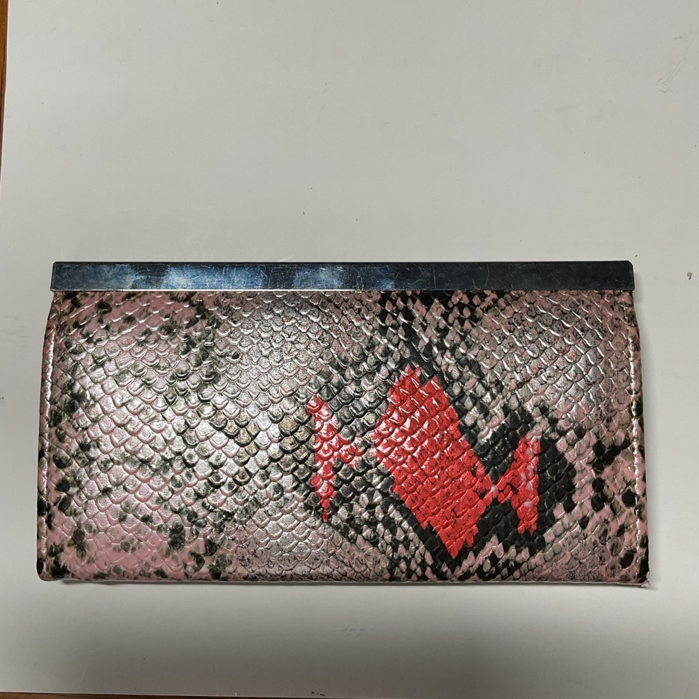 Bebe Stylish Pink and Black Snakeskin Wallet Clutch